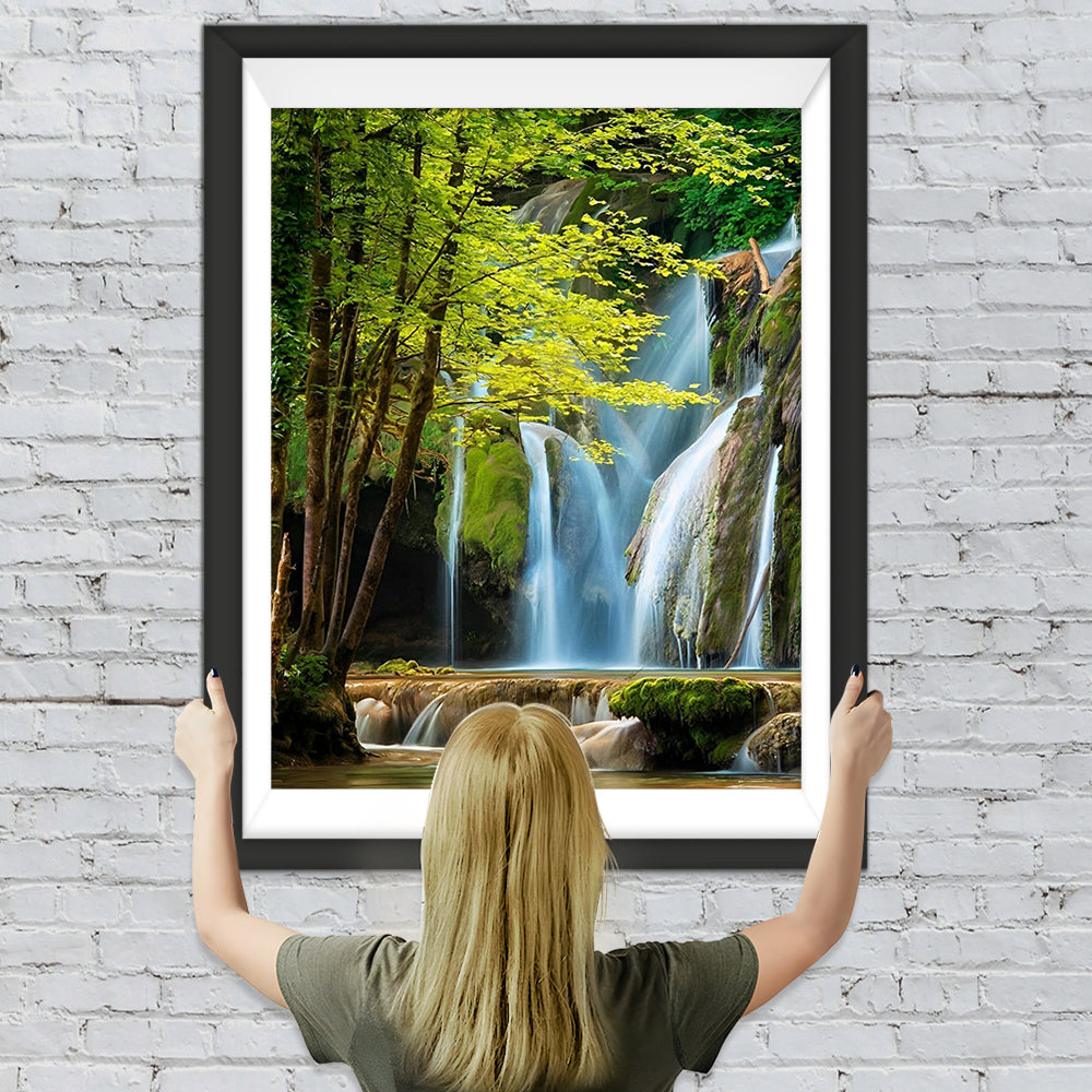 Hochgebirge und Wasserfall im Wald Diamond Painting