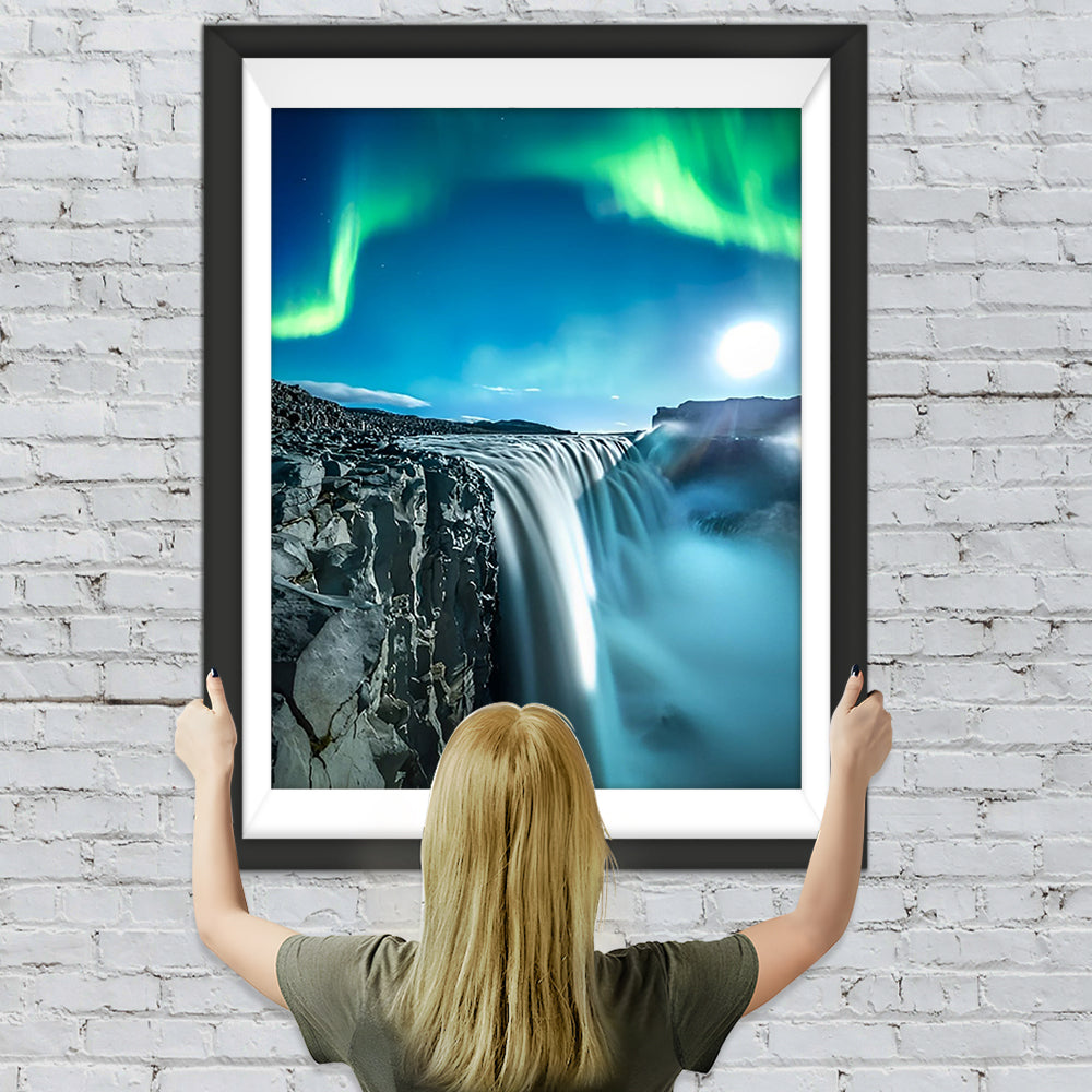 Hochgebirge Wasserfall Polarlicht Diamond Painting