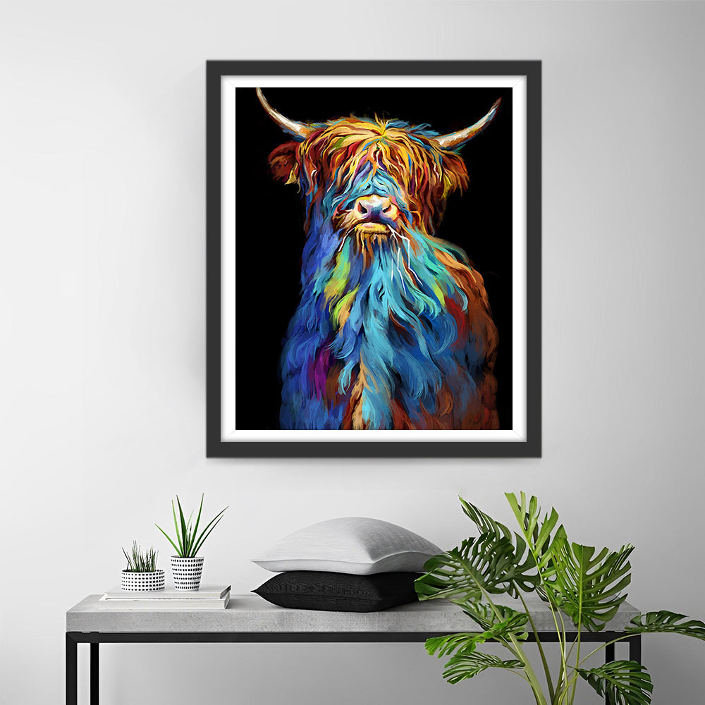 Hochlandkuh im Dunkeln Diamond Painting