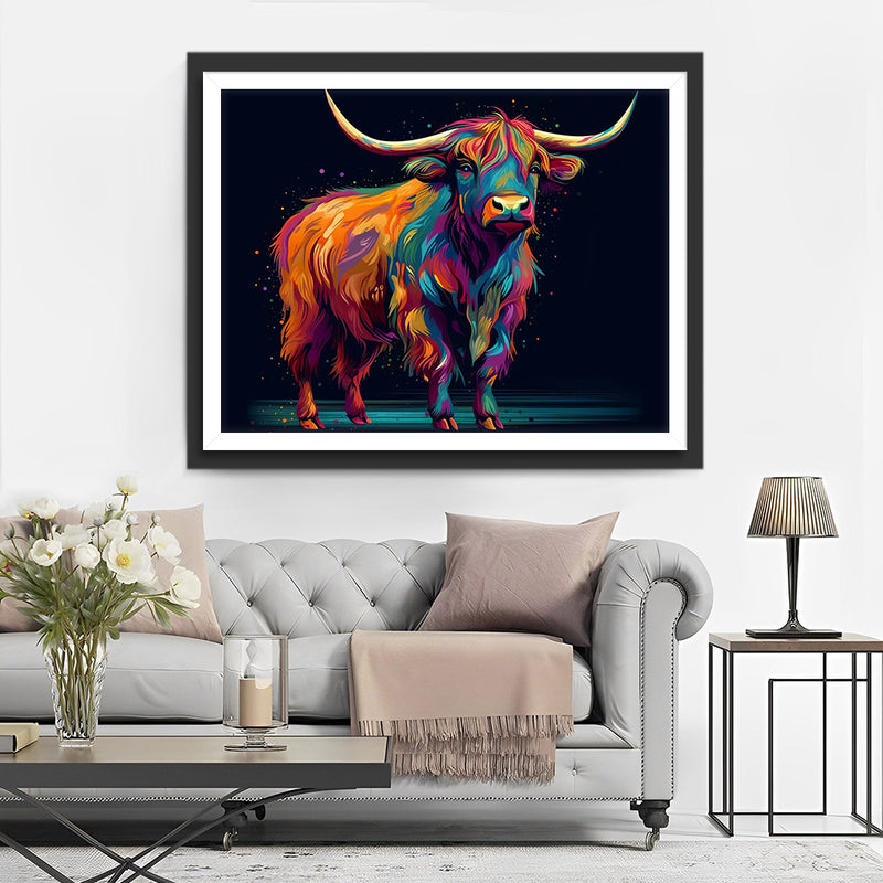 Hochlandkuh im Dunkeln Diamond Painting