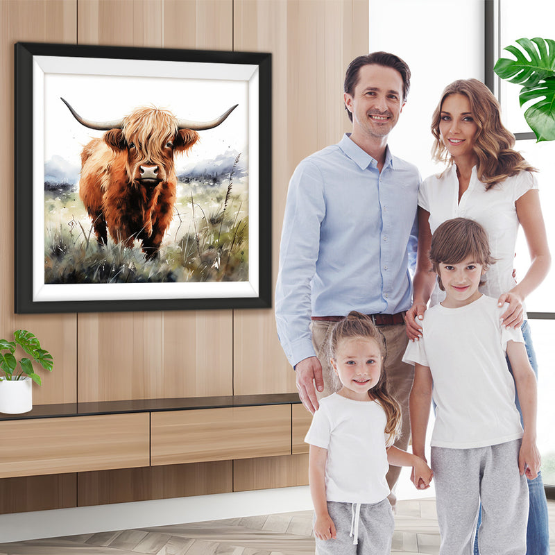 Hochlandrinder auf der Wiese Diamond Painting