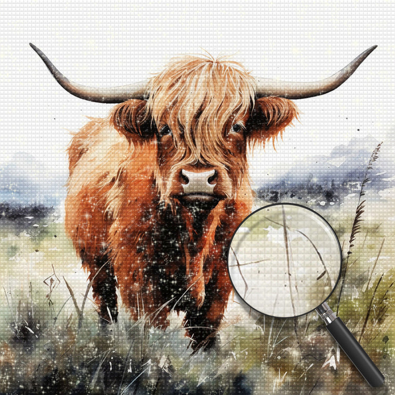Hochlandrinder auf der Wiese Diamond Painting