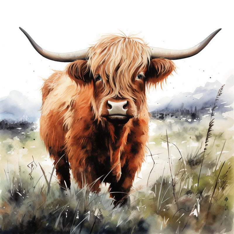 Hochlandrinder auf der Wiese Diamond Painting