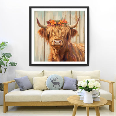 Hochlandrinder tragen einen Kranz Diamond Painting