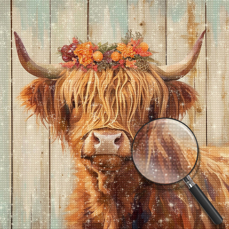 Hochlandrinder tragen einen Kranz Diamond Painting