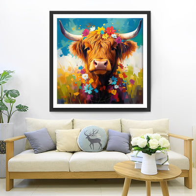 Hochlandrinder und Blümchen Diamond Painting