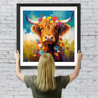 Hochlandrinder und Blümchen Diamond Painting