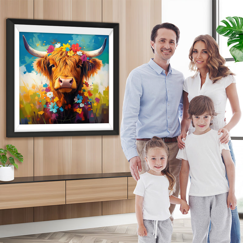 Hochlandrinder und Blümchen Diamond Painting