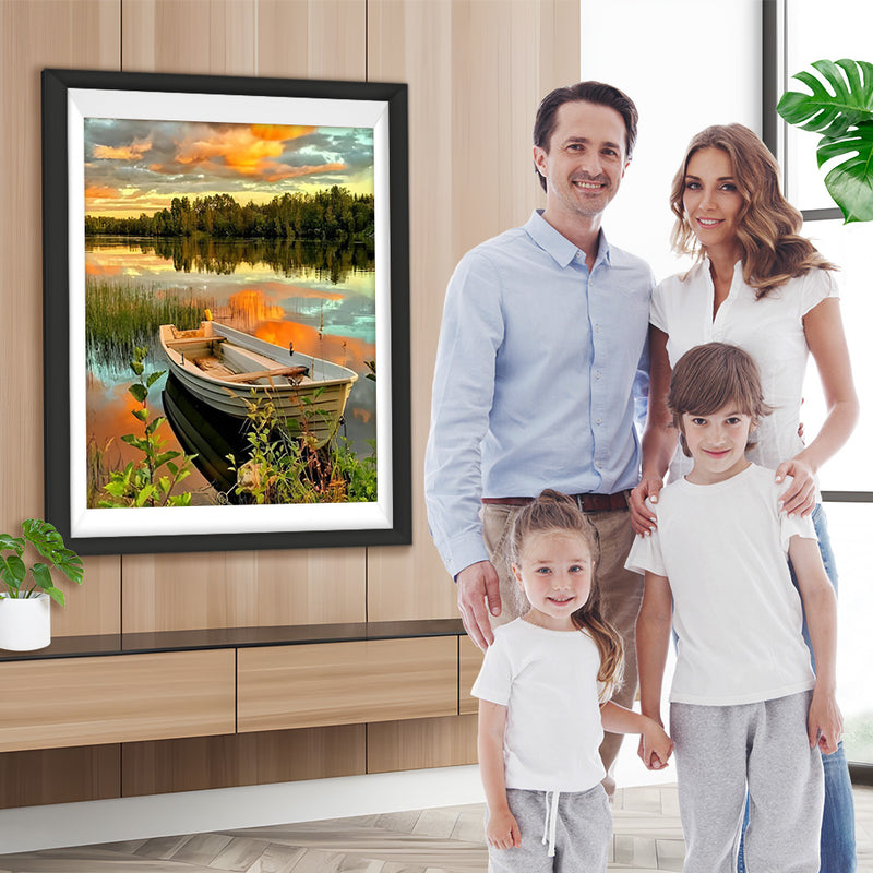 Holzboot auf dem See Diamond Painting