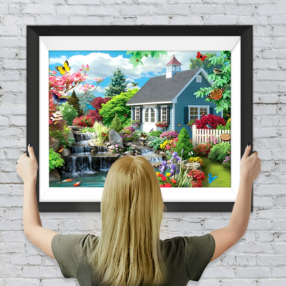 Holzhaus Garten Diamond Painting