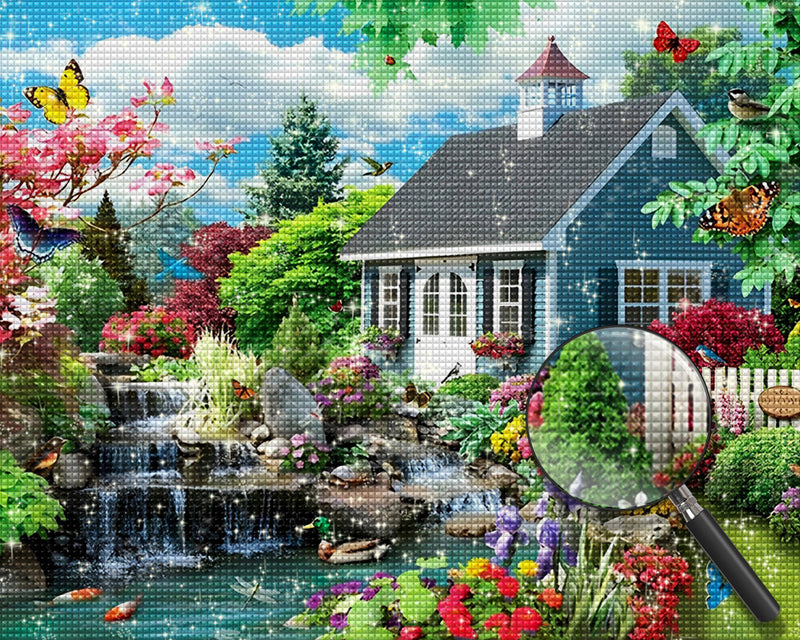 Holzhaus Garten Diamond Painting