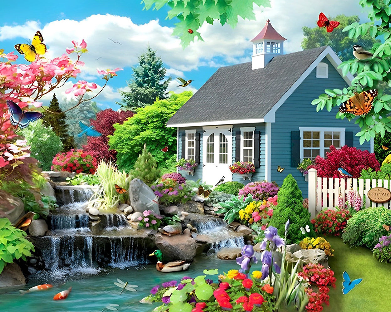 Holzhaus Garten Diamond Painting