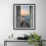 Holztür und Treppe am Meer Diamond Painting