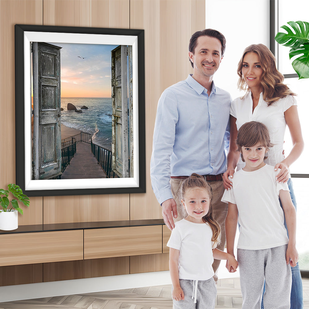 Holztür und Treppe am Meer Diamond Painting