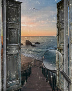 Holztür und Treppe am Meer Diamond Painting