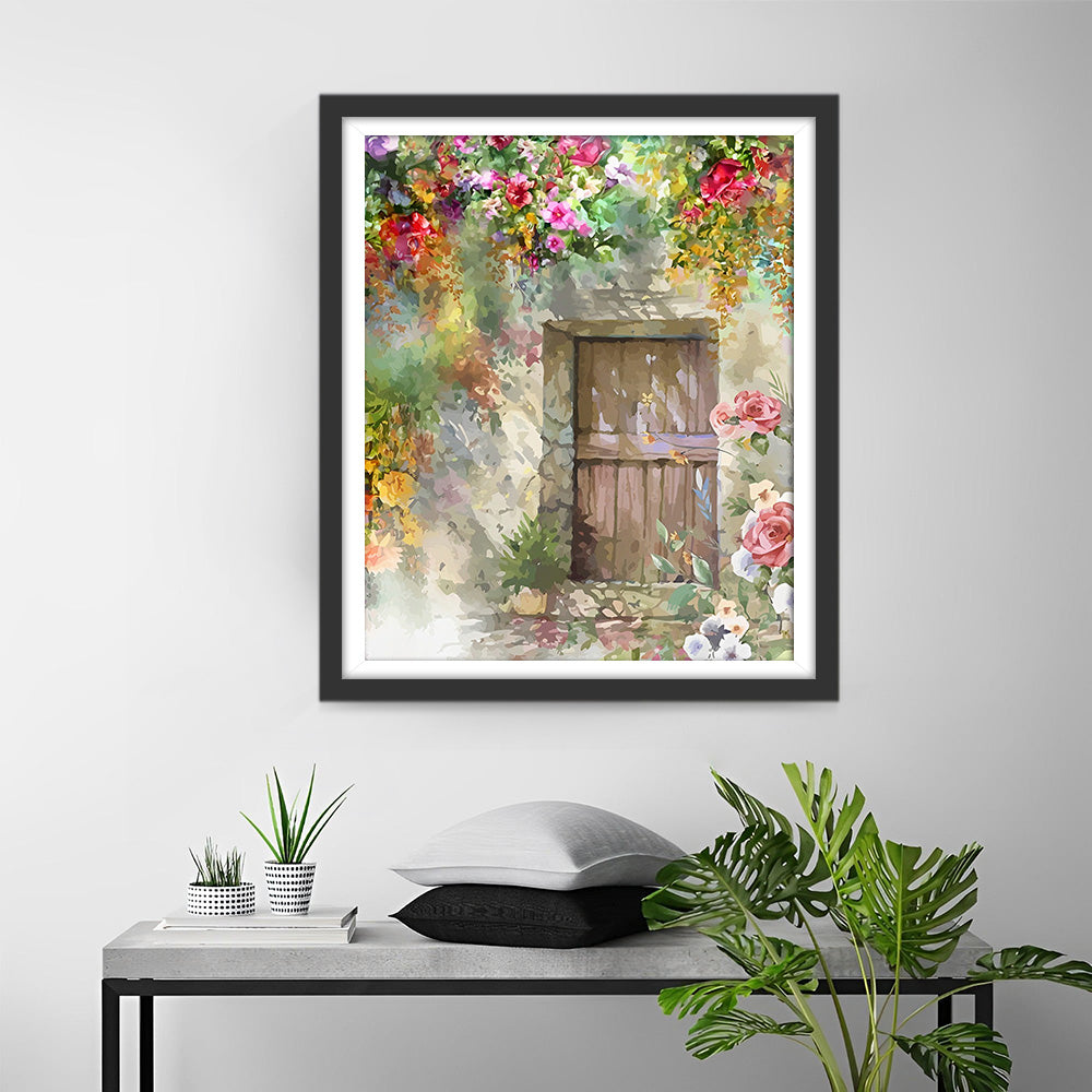 Holztür voller Blumen Diamond Painting