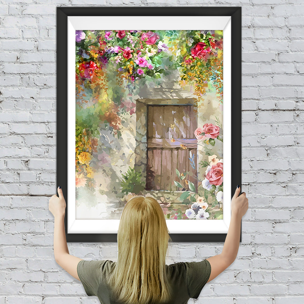 Holztür voller Blumen Diamond Painting