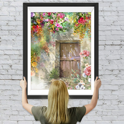 Holztür voller Blumen Diamond Painting