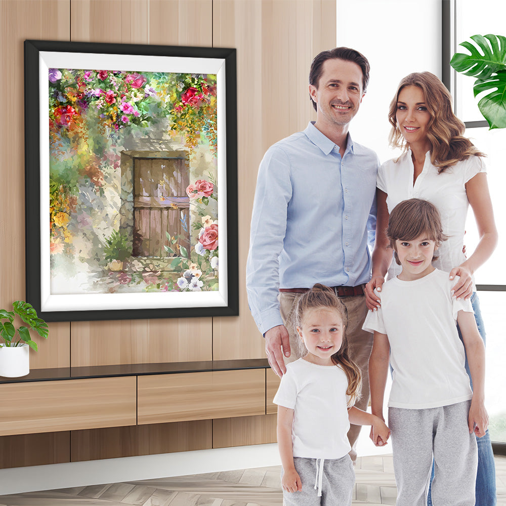 Holztür voller Blumen Diamond Painting