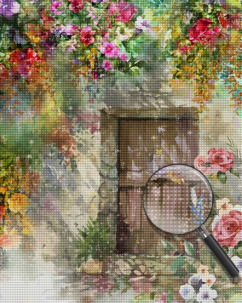 Holztür voller Blumen Diamond Painting