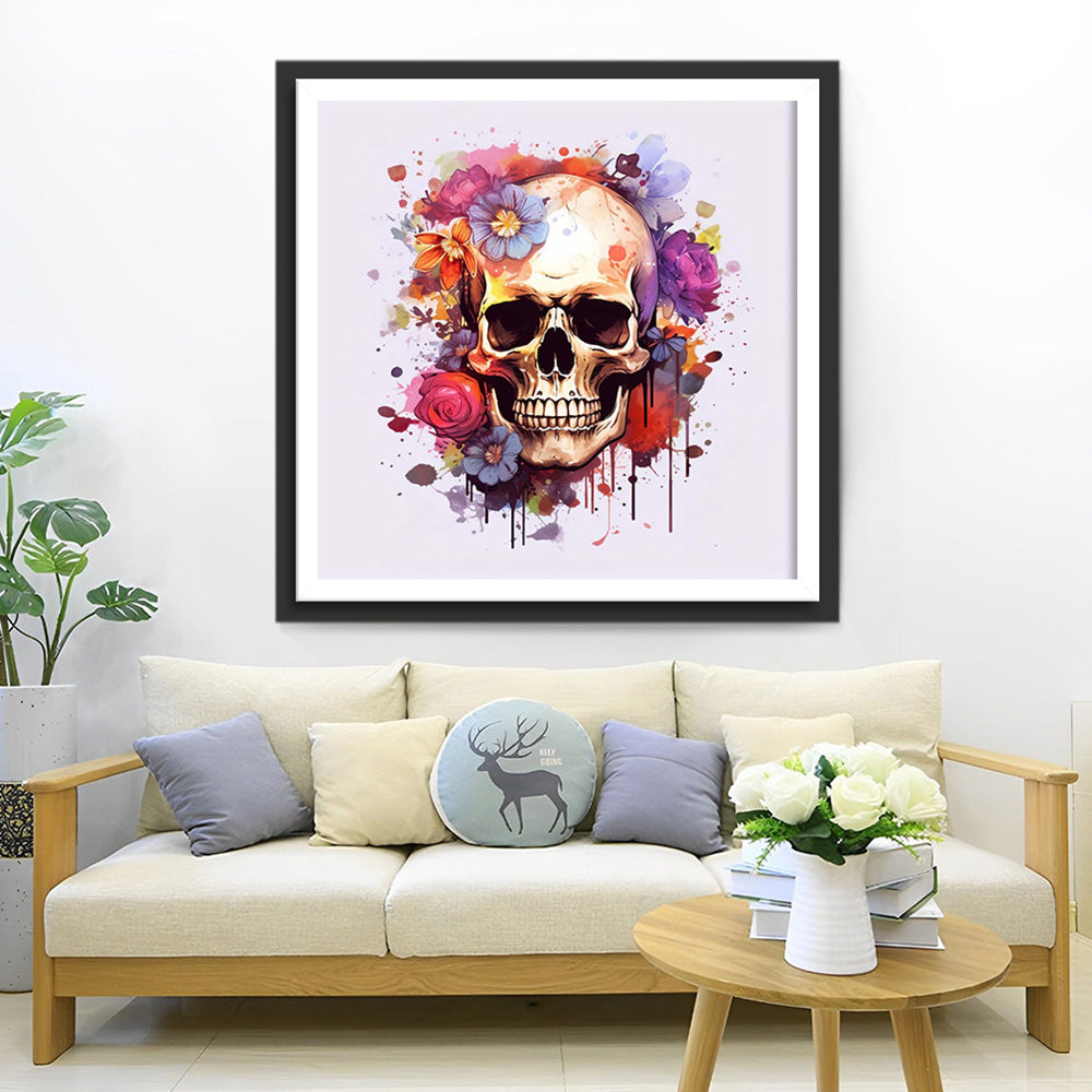 Horror-Totenkopf und Blumen Diamond Painting