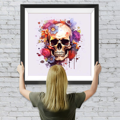 Horror-Totenkopf und Blumen Diamond Painting