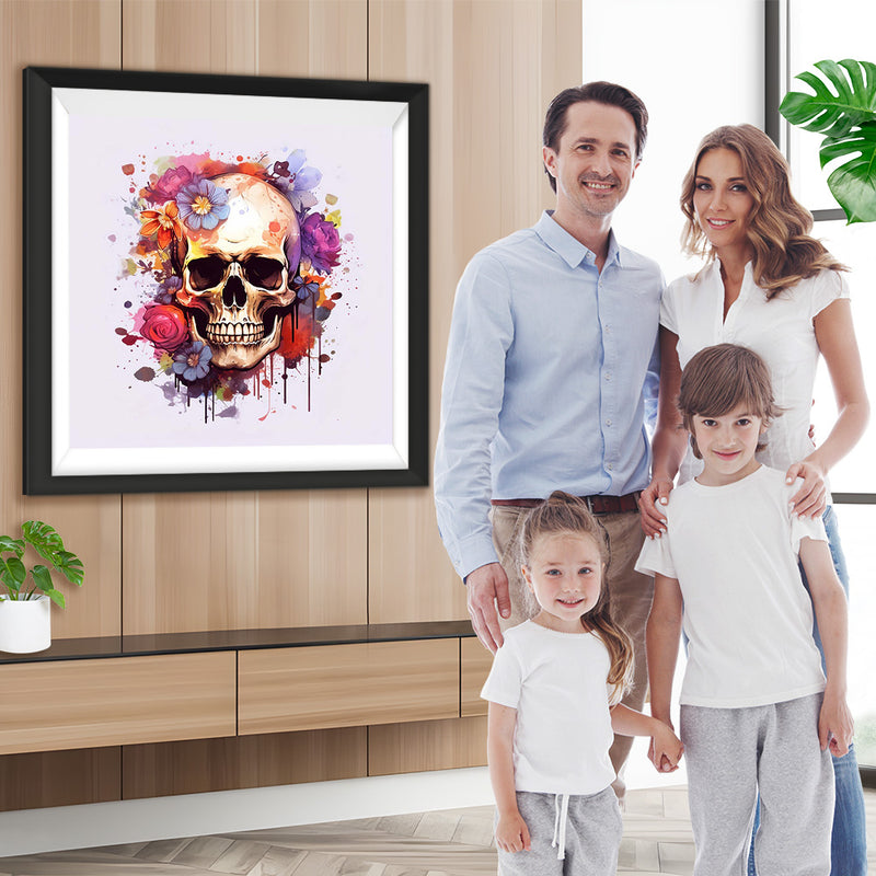 Horror-Totenkopf und Blumen Diamond Painting