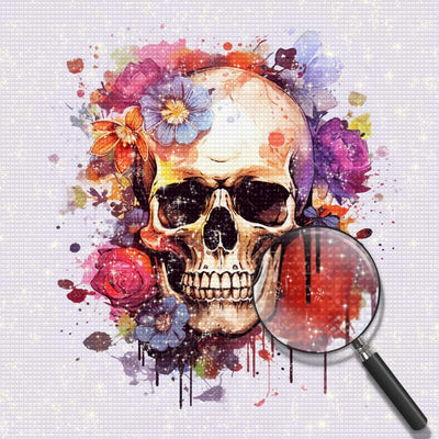 Horror-Totenkopf und Blumen Diamond Painting