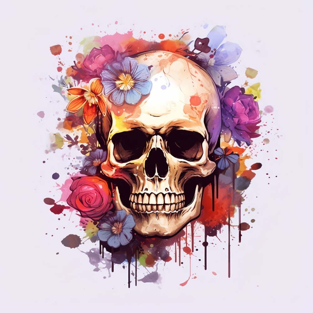 Horror-Totenkopf und Blumen Diamond Painting