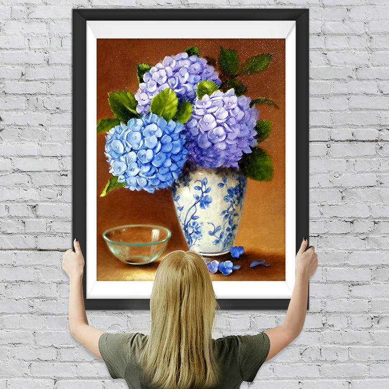 Hortensie in einer Porzellanvase Diamond Painting