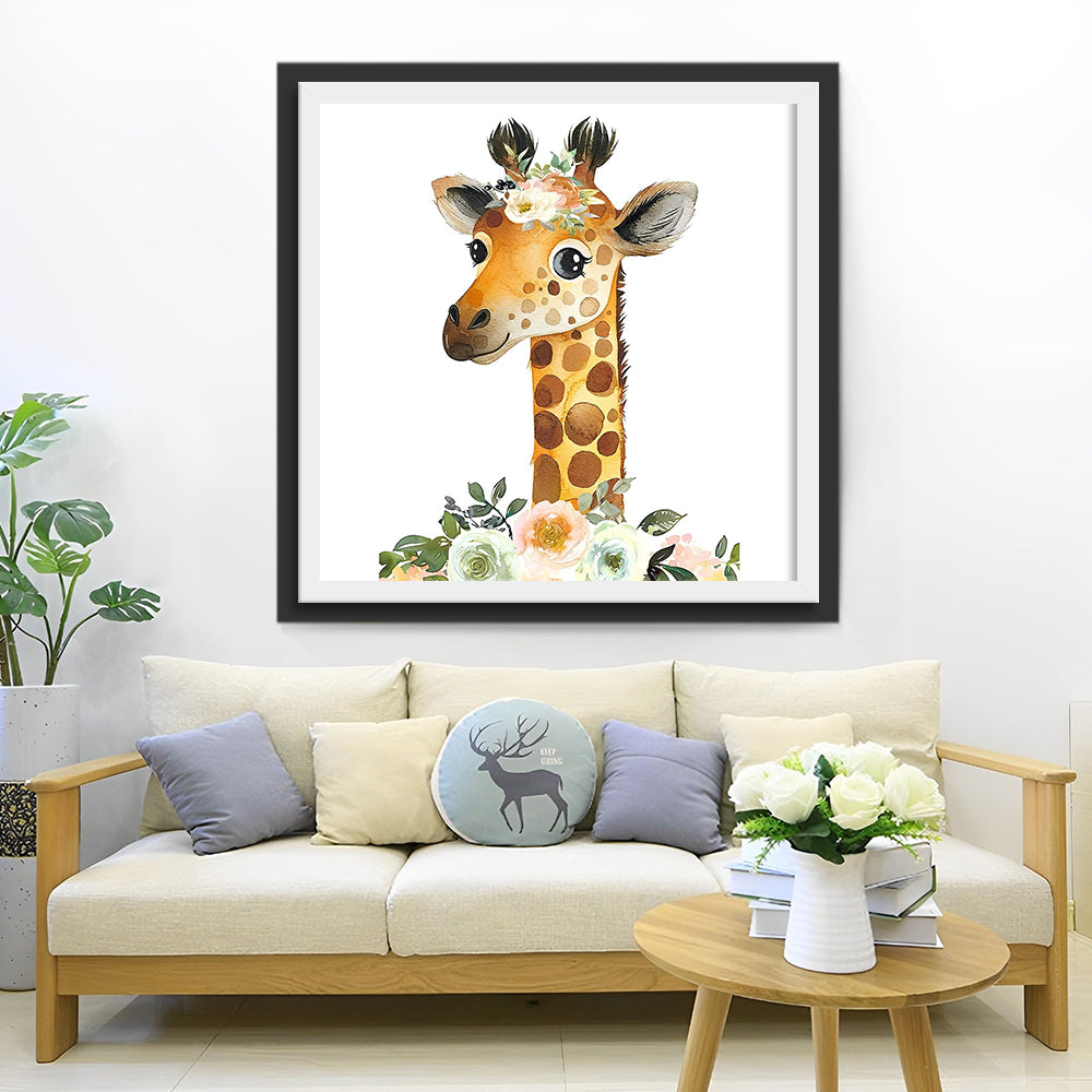 Hübsche Giraffe und Blumen Diamond Painting
