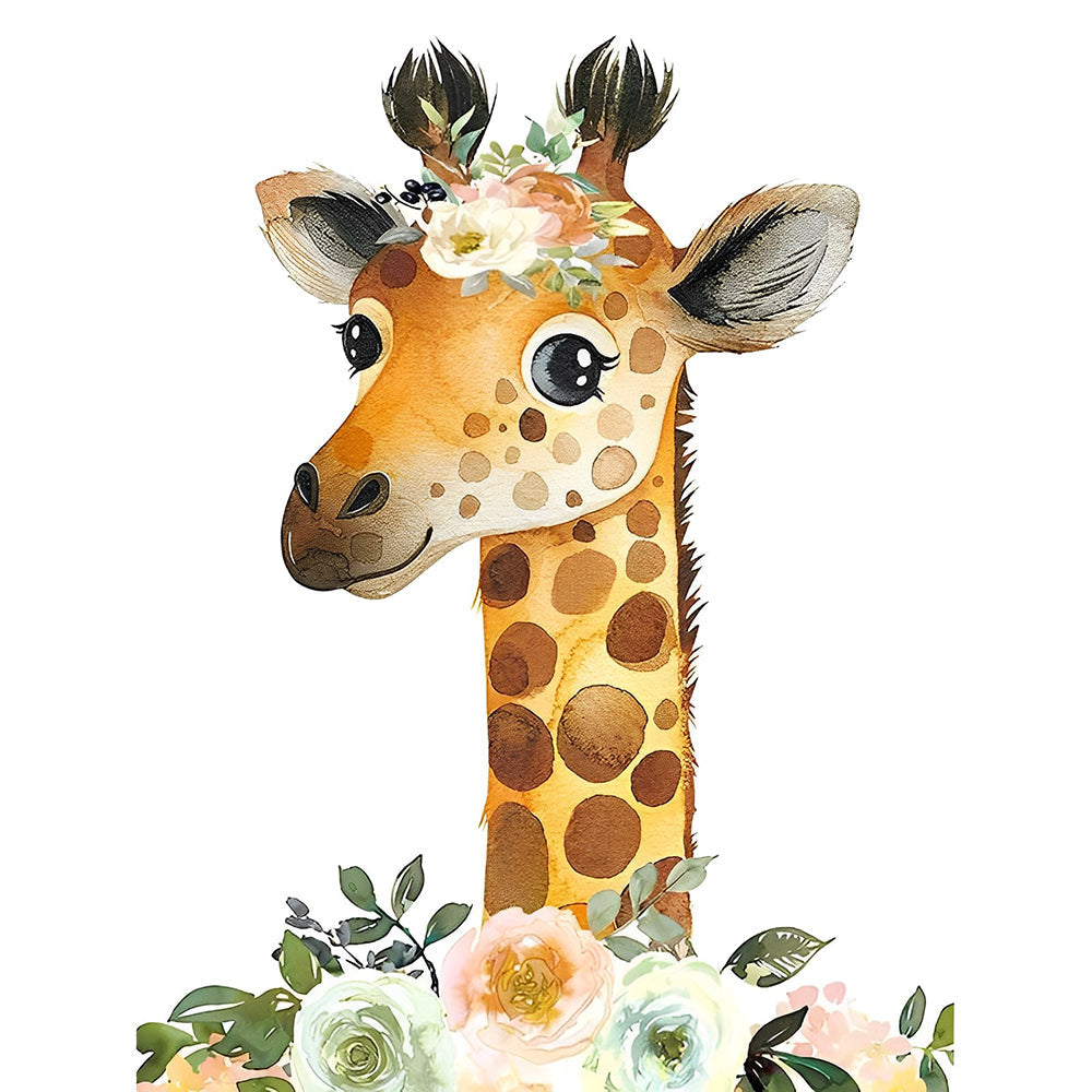Hübsche Giraffe und Blumen Diamond Painting
