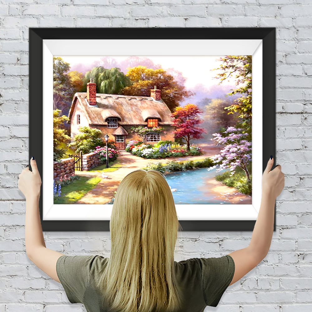 Hütte am Fluss Diamond Painting