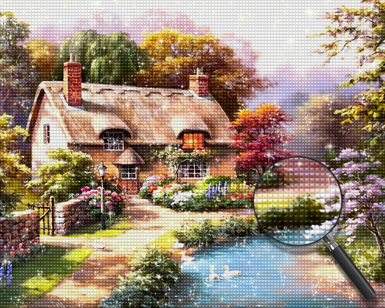 Hütte am Fluss Diamond Painting