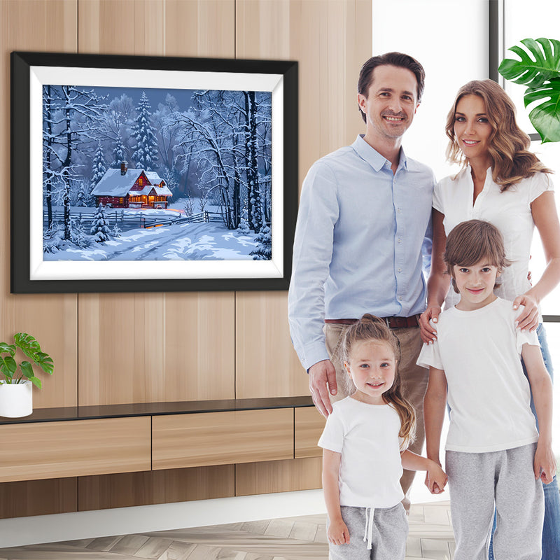 Hütte und Wald im Schnee Diamond Painting