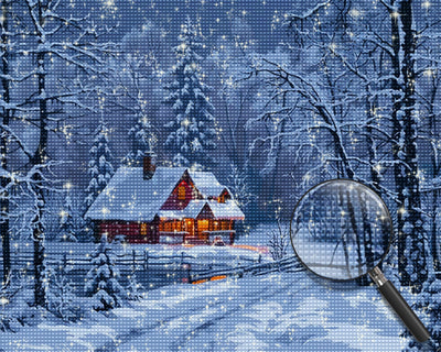Hütte und Wald im Schnee Diamond Painting