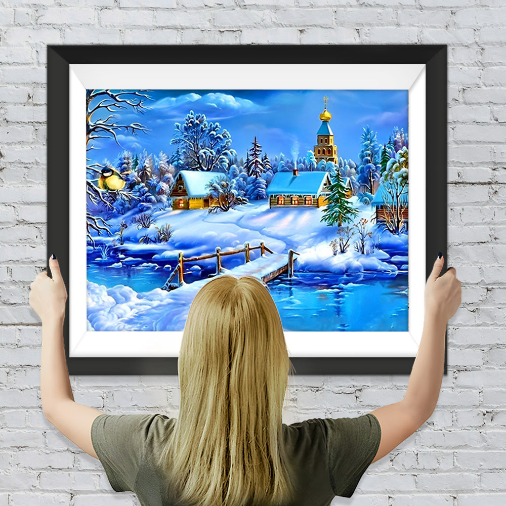 Hütten im Wald im Winter Diamond Painting