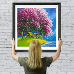 Hütten unter dem rosa Baum Diamond Painting