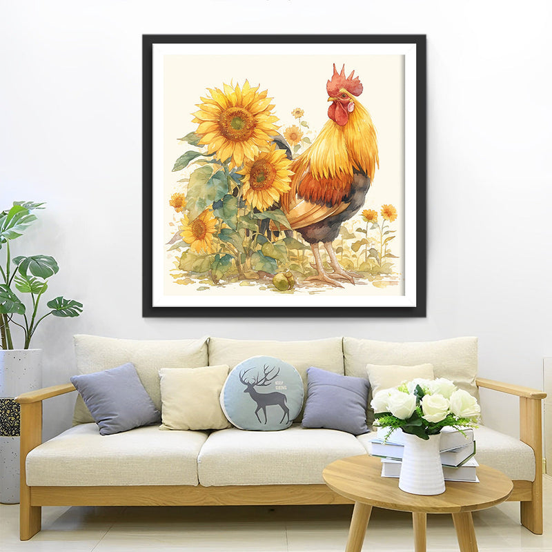 Huhn und Sonnenblumen Diamond Painting