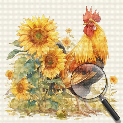 Huhn und Sonnenblumen Diamond Painting