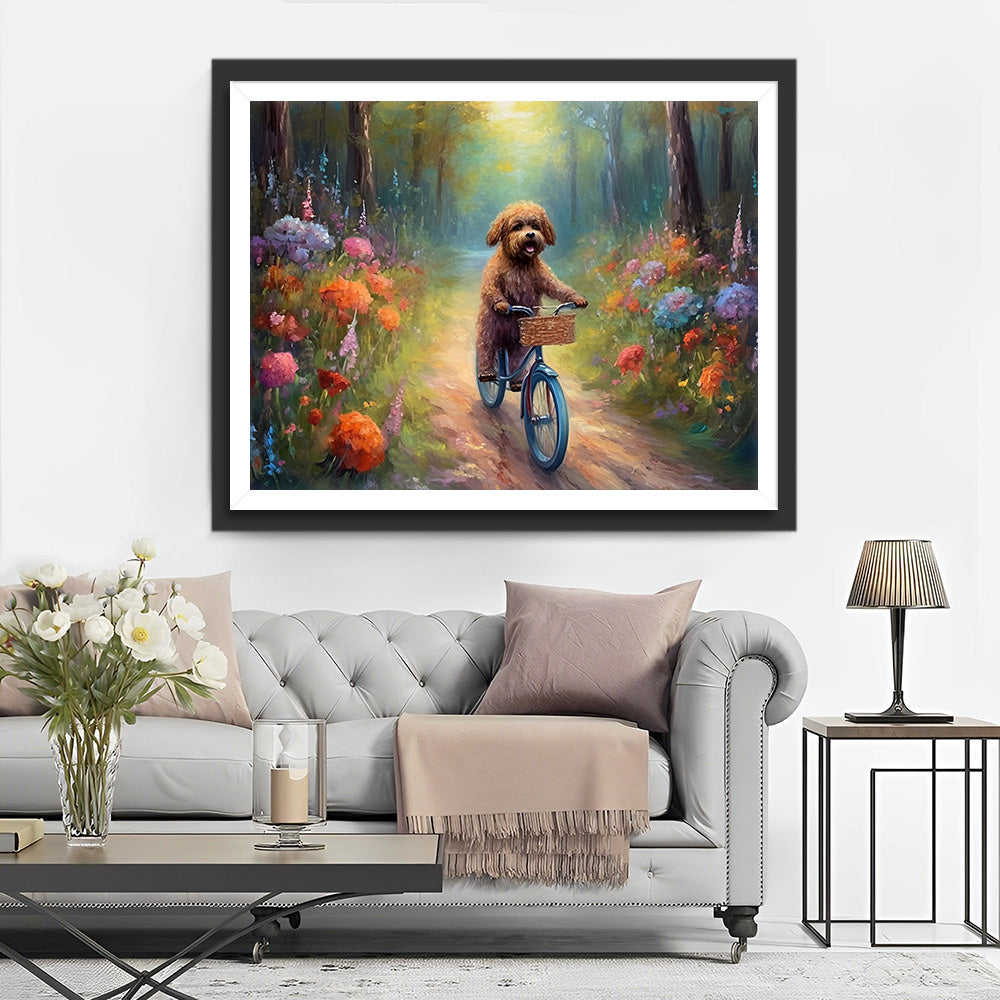 Hund auf dem Fahrrad Diamond Painting