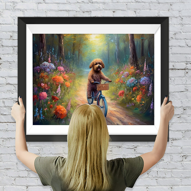 Hund auf dem Fahrrad Diamond Painting