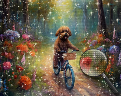 Hund auf dem Fahrrad Diamond Painting