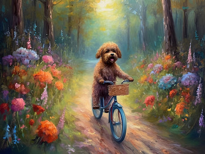 Hund auf dem Fahrrad Diamond Painting