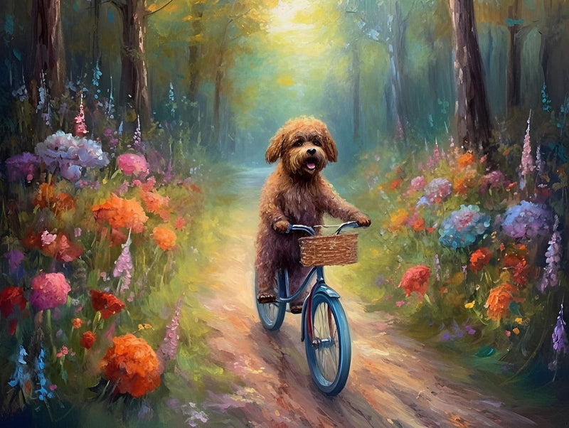 Hund auf dem Fahrrad Diamond Painting
