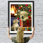 Hund auf Weihnachtsgeschenken und Katze Diamond Painting
