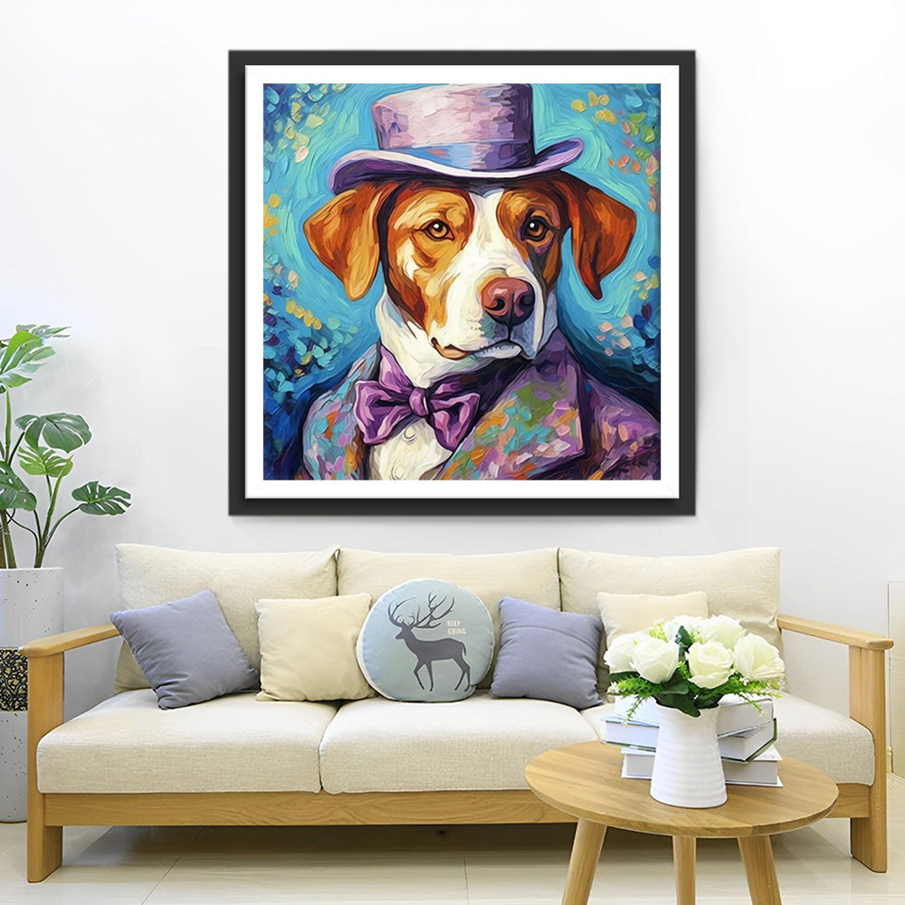 Hund im lila Anzug Diamond Painting