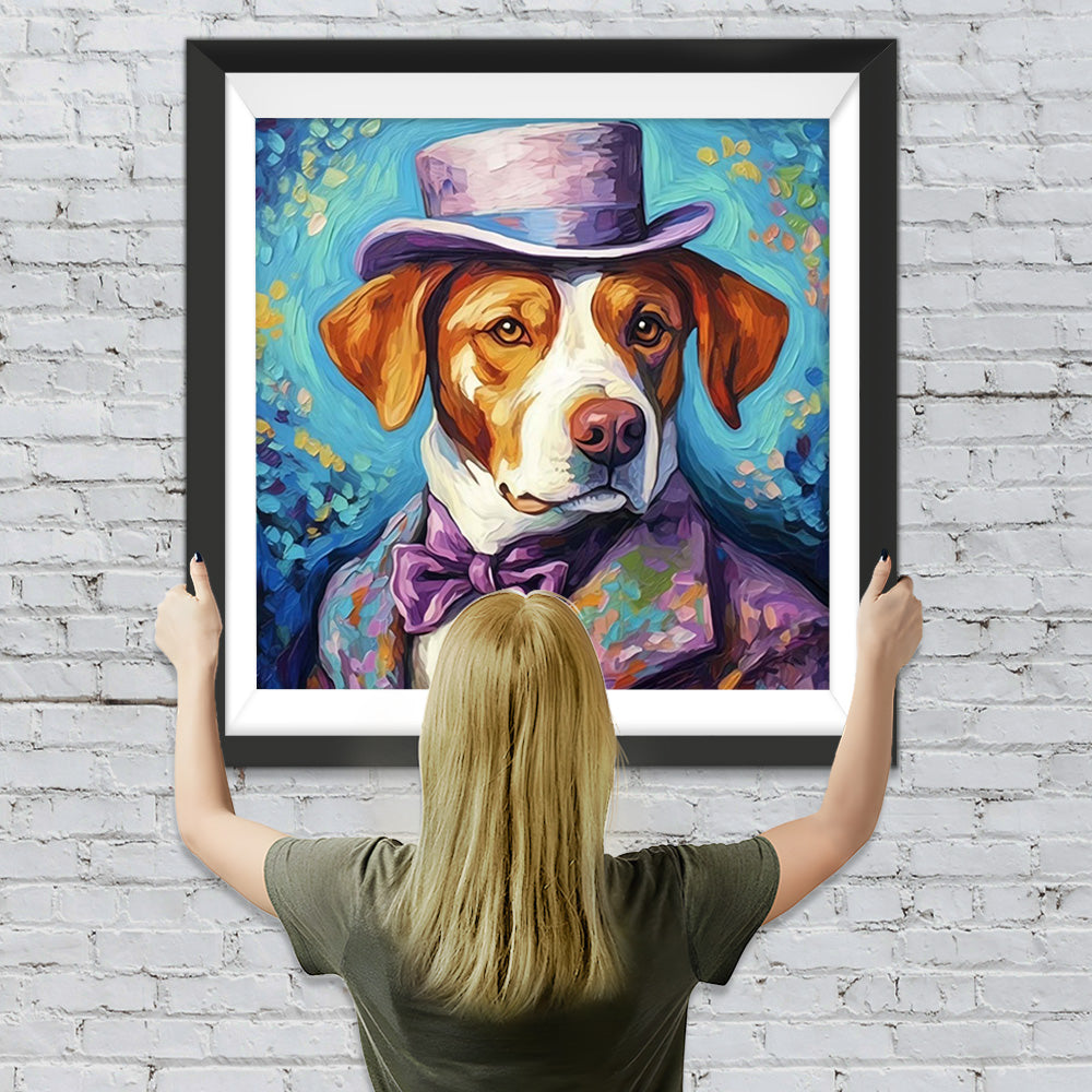 Hund im lila Anzug Diamond Painting