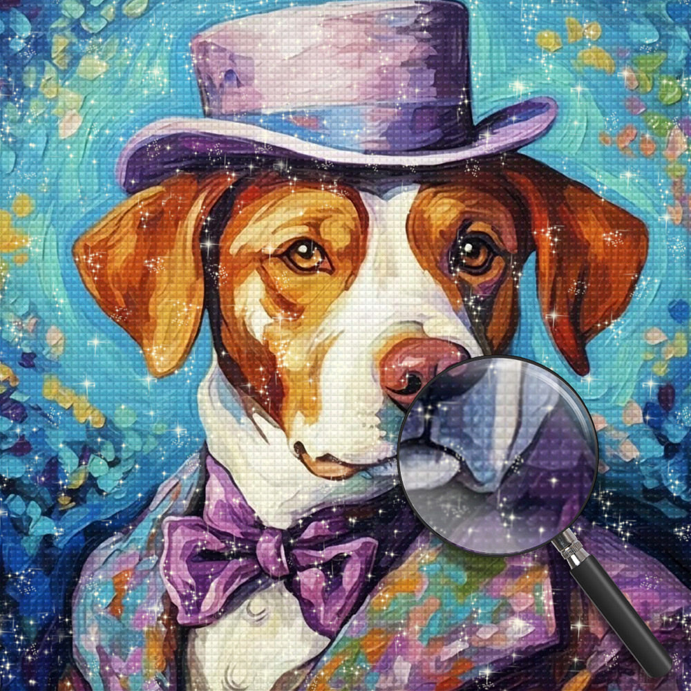 Hund im lila Anzug Diamond Painting