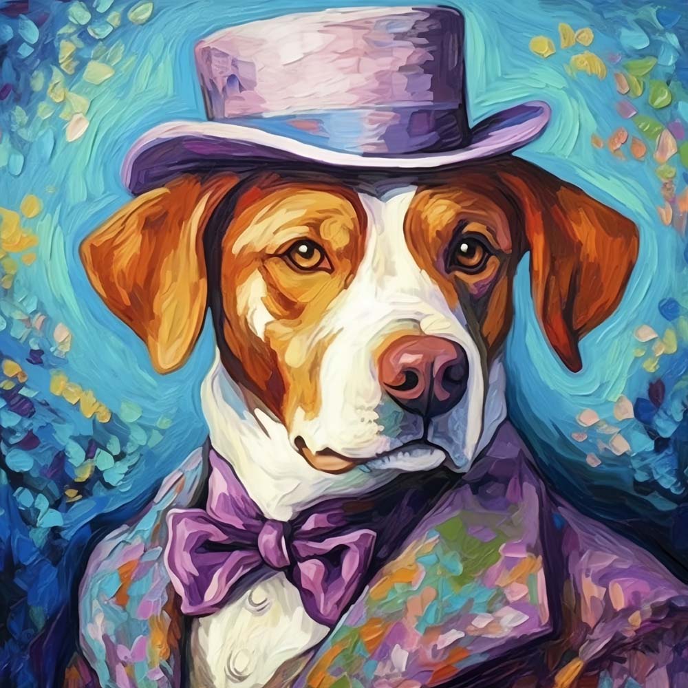 Hund im lila Anzug Diamond Painting